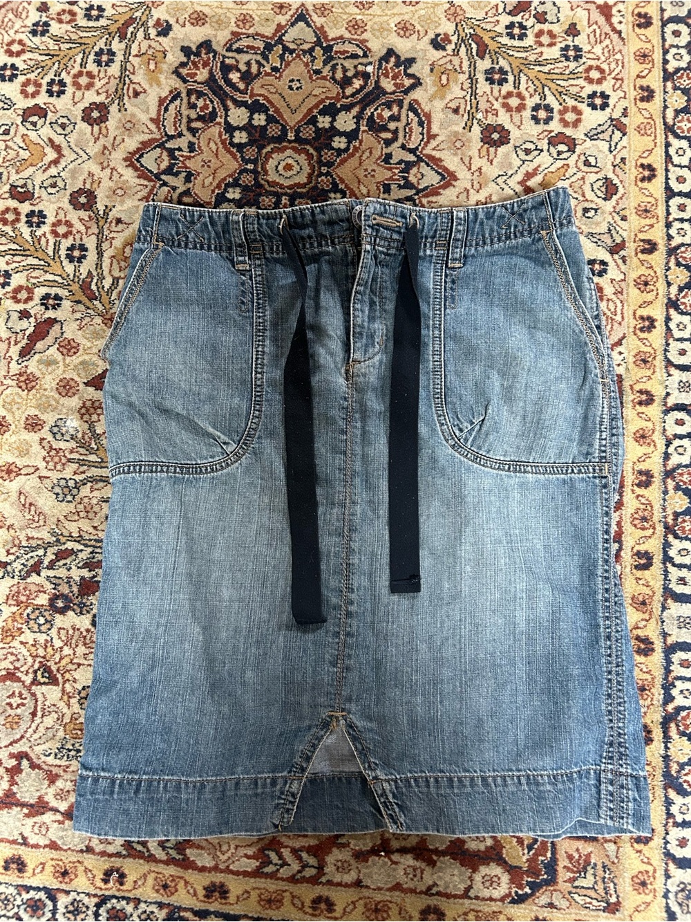 Blue Denim Drawstring Pencil Skirt
